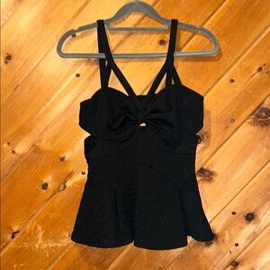 Free People Black Strappy Peplum Bow Front Tank